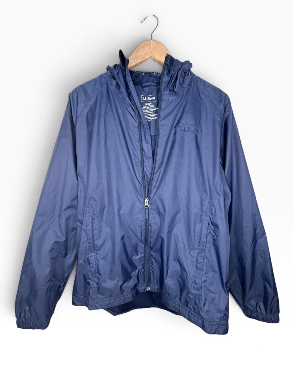 LL Bean Windbreaker Hooded Jacket Mens S Blue Mesh Lined